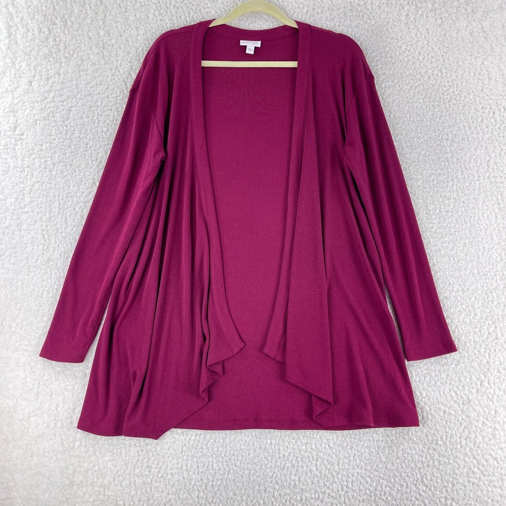 J. Jill Maroon Ribbed Long Sleeve Open‎ Cardigan Womens Draped Front Size Medium